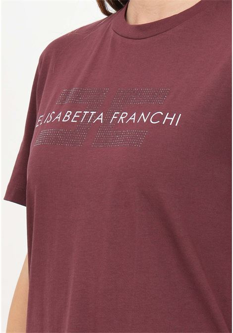 T-shirt a manica corta bordeaux da donna con stampa logo e strass ELISABETTA FRANCHI | MA00346E2CG3